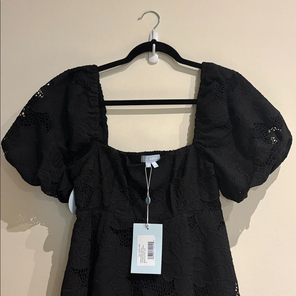 Hill House Home Matilda Lace Mini Dress in Black Cotton Lace Sz. Small NWT